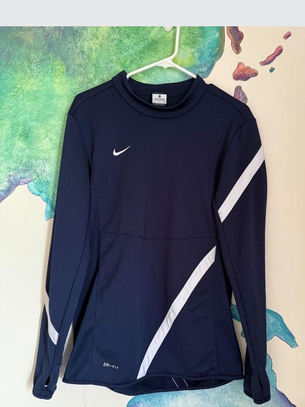 Nike Women’s Navy and White Long-Sleeve Swim Rash Guard
